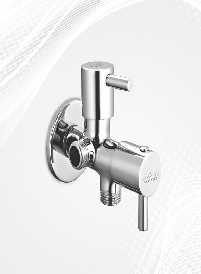 SPAZIO صنبور زاوية Spazio Turbo Series 2 في 1 فضي | صمام زاوية | صنبور زاوية ثنائي الاتجاه (عبوة من قطعة واحدة) لحنفيات الحمام/حوض الغسيل مع شفة جدارية (نوع تركيب على الحائط) - Image 1